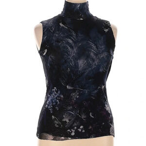 Fuzzi High Neck Sleeveless Floral Top, Black Multi, XL, EUC